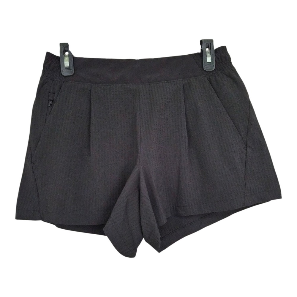 Athleta Textured Brooklyn Shorts 4 Black 4" Zip Pockets Travel Hiking Stretch